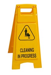 Cleaning in progress yellow sign